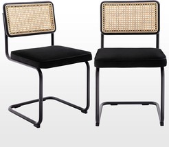 Zesthouse Dining Chairs Set Of 2, Velvet Rattan Side Chairs With Cane, Black - £176.61 GBP