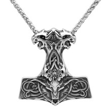 Celtic Green Man Mjölnir Necklace Stainless Steel Viking Norse Thors Hammer - £23.58 GBP
