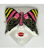 Vintage Hand-Crafted Paper Mache&#39; Mask White with Colorful Butterfly Design - €21,12 EUR