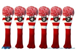 Hybrid golf club headcover 6 PC VINTAGE RED WHITE 2 3 4 5 6 7 KNIT Head cover - £47.76 GBP