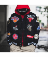 Men&#39;s Supreme Black Wool Chicago NBA Letterman Varsity Jacket  - $179.99