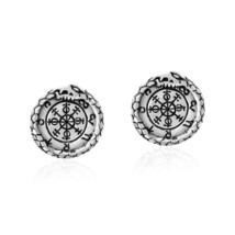 Unique Viking Compass and Ouroboros Sterling Silver Stud Earrings - £15.68 GBP