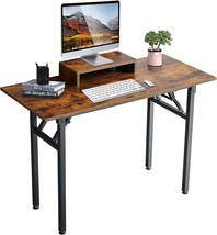 43.3&#39;&#39; Folding Computer Desk With Extra Monitor Stand Riser, Home, Rustic Brown - £103.88 GBP