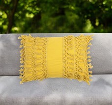 14&quot; X 20&quot; Yellow Handmade Indoor Outdoor Throw Pillow Cover With Tassels - $75.99