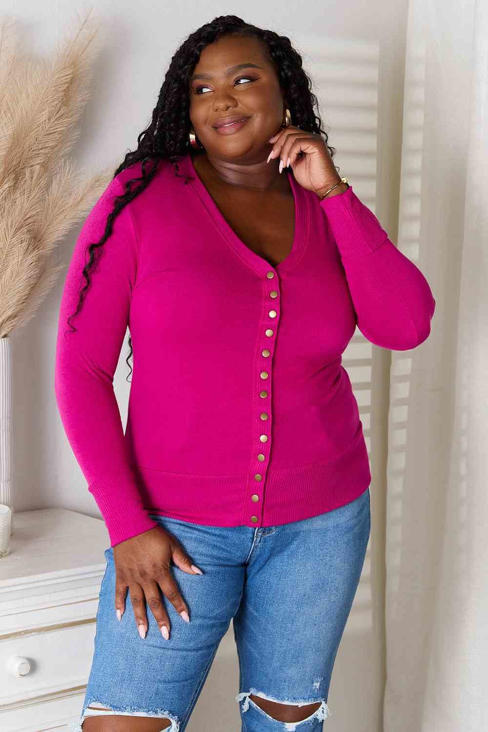 Size XL V-Neck Long Sleeve Fuchsia Cardigan - $15.00