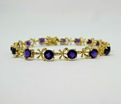 6.7Ct Checkerboard Round Cut Blue Sapphire 14K Yellow Gold Over Line Bracelet 7&quot; - £136.03 GBP