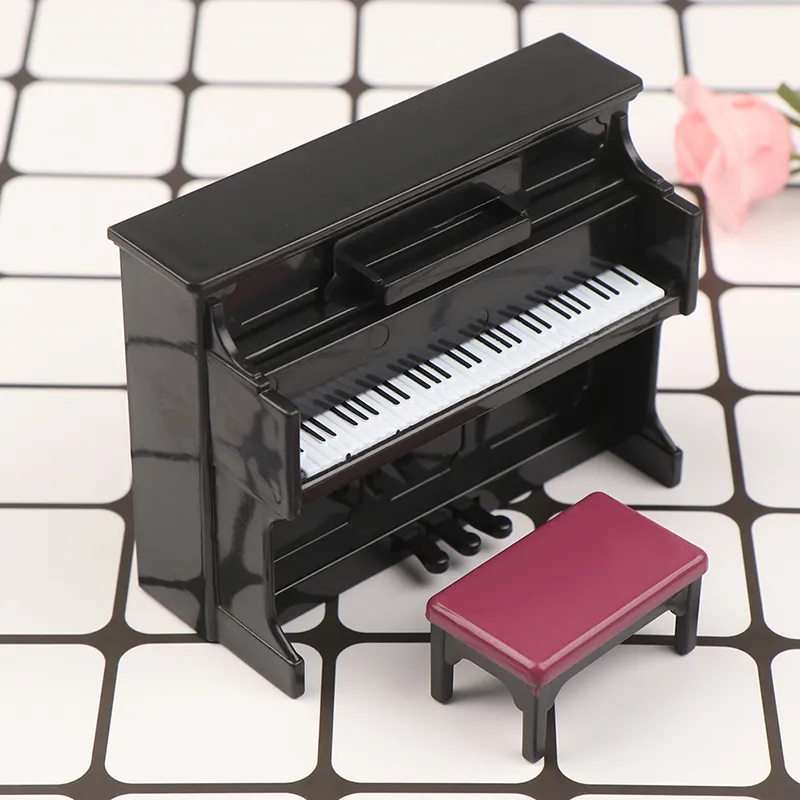 1/12 Dollhouse Miniature Accessories Mini Wooden Grand Piano with Stool - £9.96 GBP