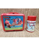 Vintage Aladdin Walt Disney Mickey &amp; Donald Red Plastic Lunch Box &amp; Thermos - $64.38 CAD