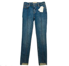 Free People Pintuck Skinny Jeans 27 Step Hem Island Blue Denim Womens New - £30.06 GBP