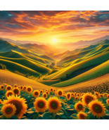 Huge Field of Sunflowers Sunflower Sunset Hills Mountains Poster Print 2... - €23,15 EUR