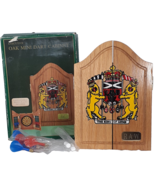 The Royal Arms Mini Dart Board Wooden Cabinet 6 Darts Chalk Scoreboard V... - £17.53 GBP