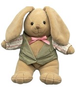 Commonwealth Brown Bunny Plush Stuffed Animal Rabbit 10&quot; Green Vest Bow ... - $15.66 CAD