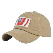 HOT Khaki US Flag Dyed Washed Retro - Plain Polo Patriotic Baseball Cap Hat - £12.69 GBP