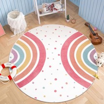 Colorful Rainbow Rug For Nursery, 5 Ft Machine Washable Rug For Kids Room, Large - £75.36 GBP
