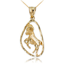 10K Yellow Gold Aries Zodiac Sign DC Pendant Necklace - £196.45 GBP+