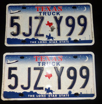 Retired License Plate Texas Truck 5JZ-Y99 Pair 2000-2009 Shuttle Cowboy Oil - £15.97 GBP