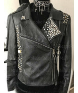 New Woman&#39;s Black Brando Multi Silver Studded Fringed Cowhide Leather Ja... - $279.99+