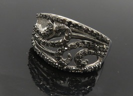 925 Sterling Silver - Vintage Genuine Black Diamonds Band Ring Sz 7.5 - ... - $86.07