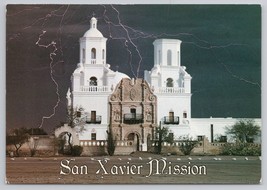 San Xavier Mission Tucson Arizona With Lightning In The Sky Vintage Postcard - $14.45