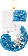 Frozen Birthday Candles 0 9 Snowflake Glitter Number Candles White and Blue Cake - £11.39 GBP