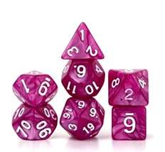  1 Set Raspberry DnD Dice Polyhedral Swirl Pattern White Numbers 7 pc Set - £10.23 GBP
