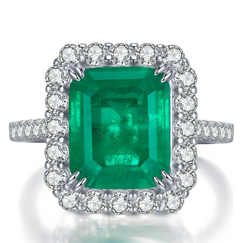 925 Sterling Silver Emerald Cut 10*12 MM Emerald High Carbon Diamond Gemstone En - £45.04 GBP