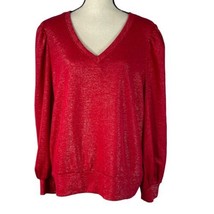 INC International Concepts X-Large Top Puff Sleeves V-Neck Red Sparkly Stretch - £17.20 GBP