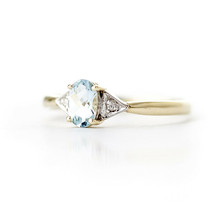 0.46 Carat 14k Solid Gold Aquamarine Gemstone Ring w/ Natural Diamond Size 5-11 - £239.31 GBP