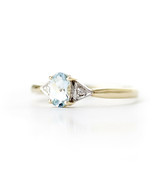 0.46 Carat 14k Solid Gold Aquamarine Gemstone Ring w/ Natural Diamond Si... - €234,52 EUR