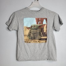 Star Wars Boys Shirt XS Mandalorian Baby Yoda Youth Kids Gray Short Sleeve - £5.97 GBP