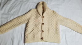 Angela Campos De Morris Wool Sweater Cardigan MED Womens Hand Knit Mexico Ivory - £51.39 GBP