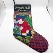 Vintage Needlepoint Christmas Stocking Twas the Night Before Santa Velvet - £31.78 GBP
