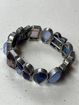 Shades of Blue Various Shaped Acrylic Rhinestone Silvertone Stretch Bracelet - - £10.46 GBP