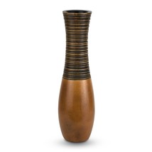Boho Carved Stripes Brown and 14-inch Natural Mango Tree Wood Vase - £25.28 GBP