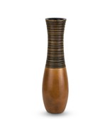 Boho Carved Stripes Brown and 14-inch Natural Mango Tree Wood Vase - £24.90 GBP