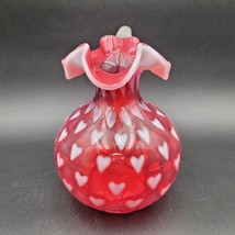 Fenton Cranberry Red Opalescent Heart Optic Ball Pitcher Spiral Rib Hand... - £116.80 GBP