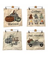 Set of 4 FALL theme checkered print 16”-18” pillow cases covers pumpkin ... - £24.12 GBP
