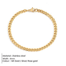 JUJIE 4MM/6MM/8MM 316L Stainless Steel Cuban Chain Bracelet For Women Hip Charms - £8.45 GBP