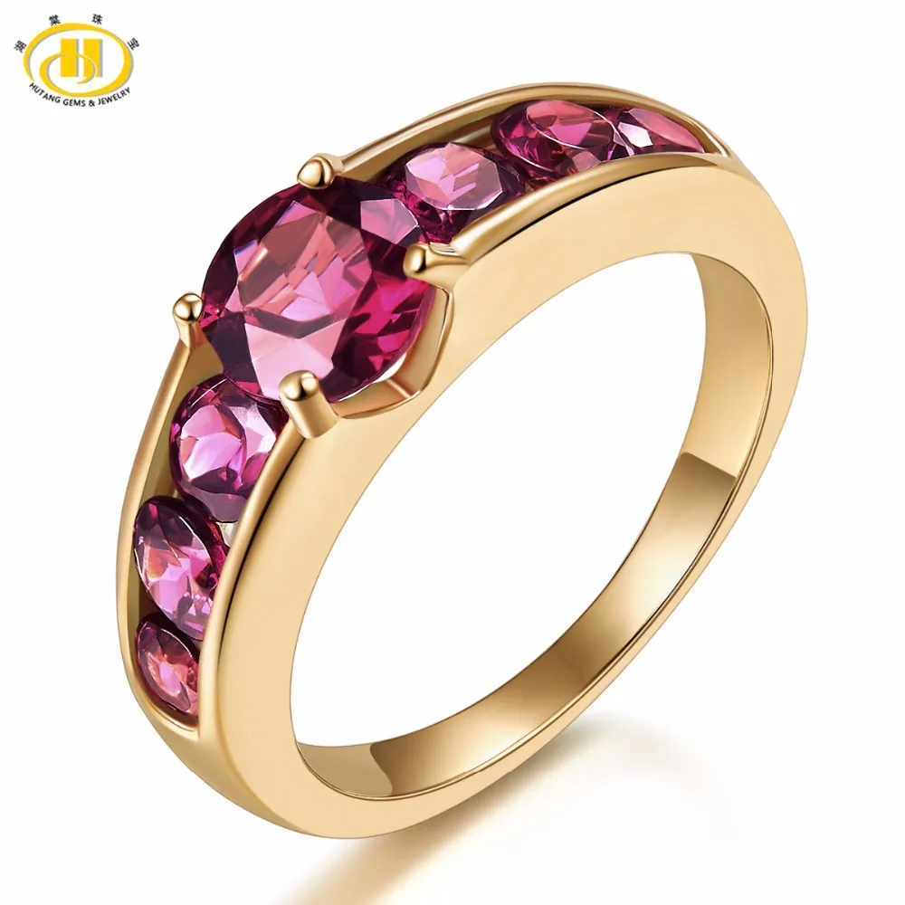 Primary image for Natural Rhodolite Garnet 2.13 Carats Women's Ring Solid 925 Silver Yellow Gold P