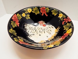 Black Ceramic Hand-Painted Chicken On Nest Serving Bowl Unmarked - £14.14 GBP