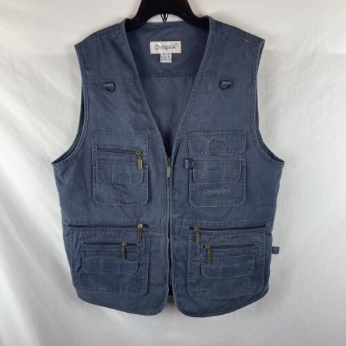 OlympinA Men&#39;s Sz M Navy Blue Fishing/Hunting/Camping Vest 10 Front Pock... - $12.16