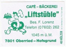 Matchbox Label Germany Cafe Backerei Liftstuble Hofsgrund - £0.78 GBP