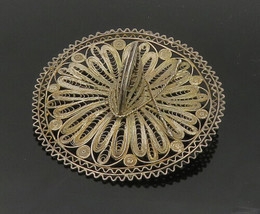 MEXICO 925 Silver - Vintage Antique Filigree Heavy Sombrero Brooch Pin - BP8080 - £103.59 GBP