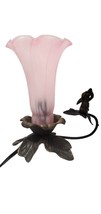 Frosted Pink r Night Lamp Tulip Shade w/ Angel Cherub Trumpet Brass Base - £26.12 GBP