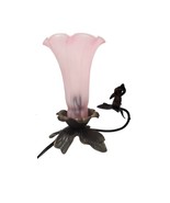 Frosted Pink r Night Lamp Tulip Shade w/ Angel Cherub Trumpet Brass Base - £24.59 GBP