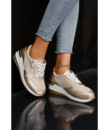 Gold PU Leather Patchwork Zipper Lace-up Sneakers - $33.99