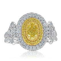 GIA Certified 1.58 CT Natural Fancy Yellow Oval Diamond Ring 18k White Gold - $3,264.13