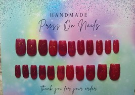 22 Pcs Handmade Press on Nails Color Changing Red Gold Fleck Medium Leng... - £7.99 GBP