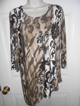 travelers by Chico&#39;s size 1 M Top blouse gold glitter accents 3/4 inch s... - £9.25 GBP