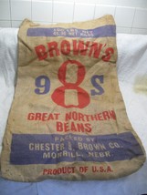 Vintage BROWN&#39;S 98S Great Northern Beans Large 100# Two Color Burlap Bag-Home!!! - £18.34 GBP